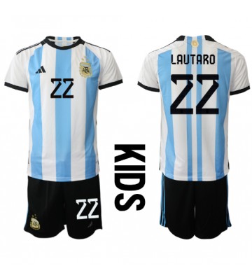Argentina Lautaro Martinez #22 Hemmaställ Barn VM 2022 Kortärmad (+ Korta byxor)